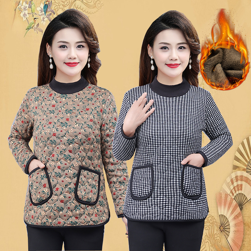 长袖打底衫驼绒修身碎花