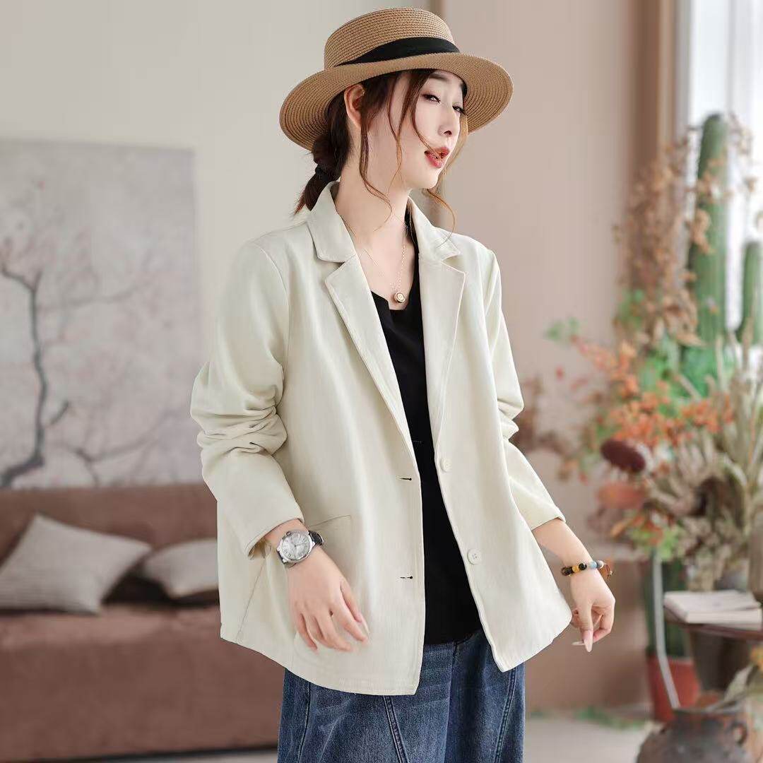 26年春款外套女西装领慵懒风外套上衣宽松休闲韩版学院风外套新款