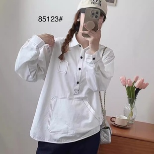 学院风衬衣套头日系衬衣显瘦明线 女宽松休闲韩版 24年秋款 衬衫