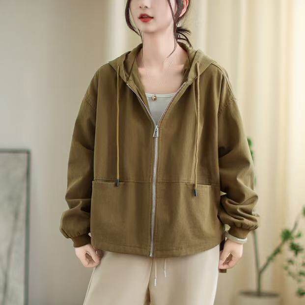 25年秋款外套女连帽宽松休闲韩版工装外套学院风长袖上衣减龄外套