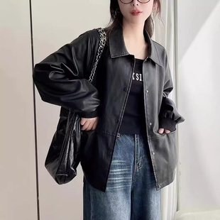 学院风亲肤新款 24年秋款 宽松休闲韩版 长袖 外套 皮衣外套女开衫