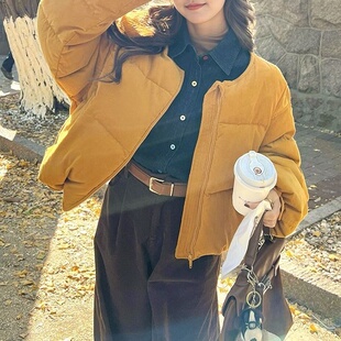 橘黄色加厚保暖面包服2026年冬季新款小个子通勤风加厚抽绳棉服