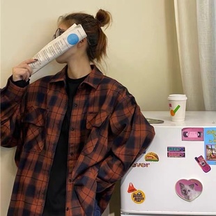 大版 24年秋款 格子TR加厚磨毛慵懒宽松格纹撞色衬衫 女长袖 衬衫