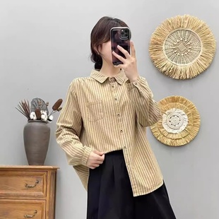 亲肤衬衣上衣学院风新款 24年秋款 条纹宽松休闲韩版 女长袖 衬衫