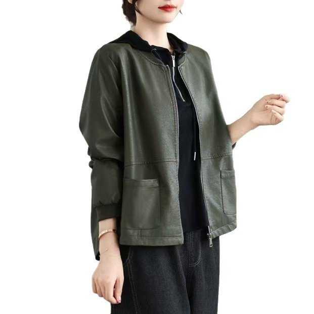 2026年春款皮衣外套女棒球领宽松休闲外套长袖上衣皮衣外套慵懒风,女装/女士精品,皮衣,淘宝优惠券,粉丝福利购,淘宝优惠卷