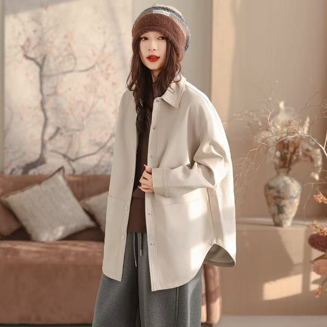 26年春款外套皮衣女宽松休闲韩版中长款皮衣外套新款外套皮衣上衣,女装/女士精品,皮衣,淘宝优惠券,粉丝福利购,淘宝优惠卷