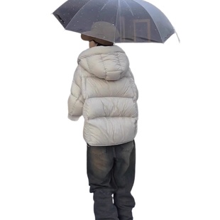 小个子泡芙软糯短款连帽白鸭绒羽绒服女冬装新款宽松面包服外套潮