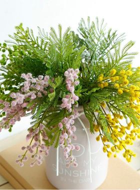 家居北欧王樱花假花黄色仿真花金合欢花绒球款毛绒花插花装饰假花