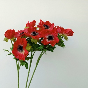 仿真花多头银莲花红色白色 高档仿真花拍摄道具客厅花艺落地摆件