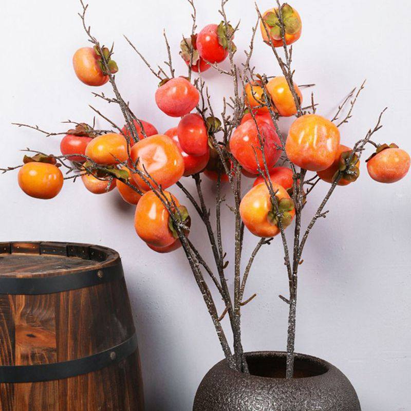 中式仿真柿子插花装饰花摆件果实假花树枝客厅干花年宵花柿柿秋叶,家居饰品,仿真花/假花,淘宝优惠券,粉丝福利购,淘宝优惠卷