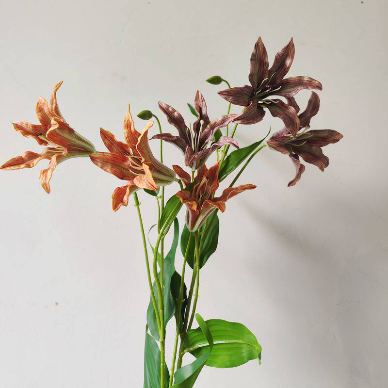 软装配材3头火焰兰火焰百合仿真花千鸟兰 家居美陈花艺设计插花