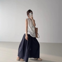 GLOG2025夏季设计款八分薄款裙裤大阔腿休闲裤女宽松PT301