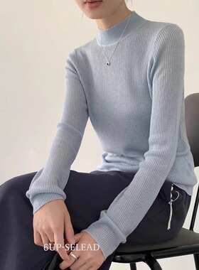 6up10%羊毛打底衫女2026春季半高领修身打底衫高品质毛衣女90078