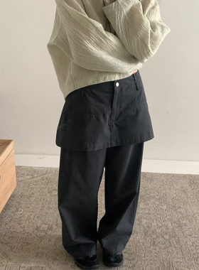 feel blessed2025秋季百搭韩版叠穿屁帘休闲直筒裤女高腰532005