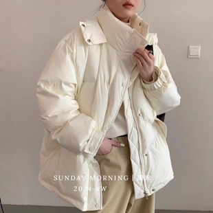 十三行日落2025冬季新款90绒温暖蓬松中长款连帽面包羽绒服W3403