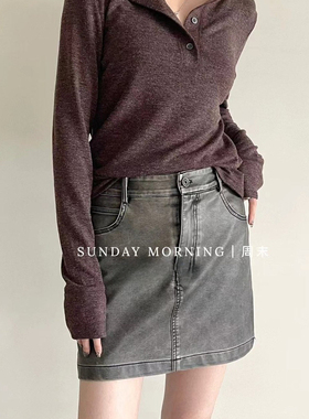 十三行日落复古怀旧时尚2025秋季新款设计皮短裙A字裙包臀裙3268