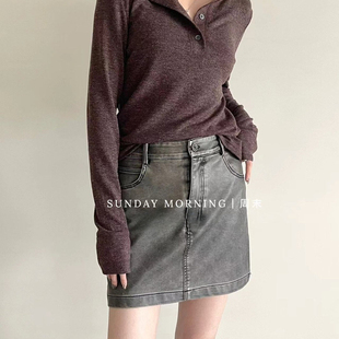 十三行日落复古怀旧时尚2025秋季新款设计皮短裙A字裙包臀裙3268