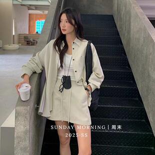 半裙套装 十三行日落2026春季 新款 衬衣 休闲百搭慵懒风W6010 时尚