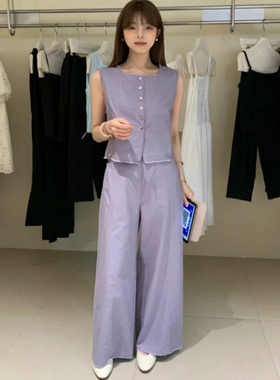 overrich富婆家2025夏季韩版亚麻棉韩系时尚套装两件套23841