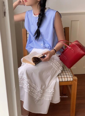 韩货wander2025秋季花边两边穿韩系单排扣背心女显瘦衬衫18166