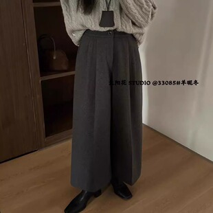 太阳花2026秋冬通勤百搭小个子九分裤女裤高级呢料大阔腿33085