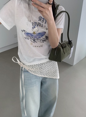 about moon2025夏季韩系休闲印花hello kitty小版针织T恤女00950