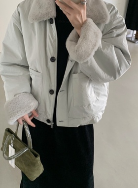 about moon2025冬季韩系简约超级舒服兔绒内里棉服外套女50488-1