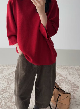 韩货glog2026春季新款60支30%羊毛设计感飘带七分袖毛衣女SW9313