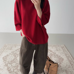 韩货glog2026春季新款60支30%羊毛设计感飘带七分袖毛衣女SW9313