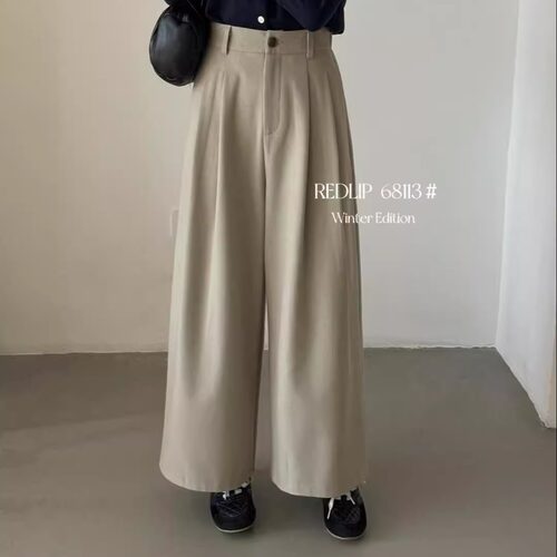 红唇韩系高腰松紧九分休闲裤