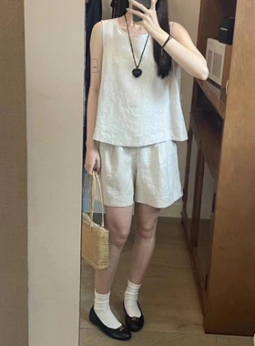 四季青onetwo2025夏季纯色后绑带无袖背心+松紧腰短裤套装31715