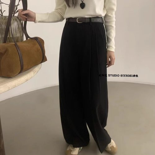 褶皱感太阳花韩系西装裤女