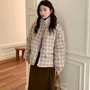 韩货wander2025冬季 韩系两面穿格子90绒羽绒服轻便保暖32058 新款