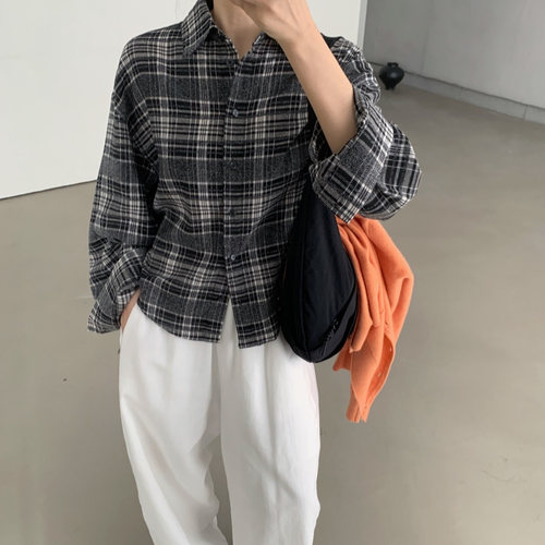 aboutmoon2026春季复古格子衬衫
