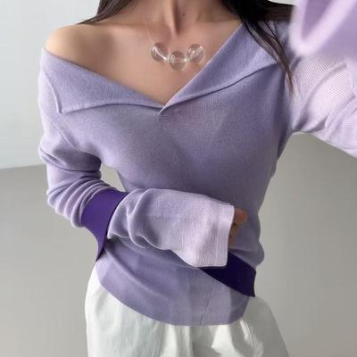 GLOG小翻领喇叭袖针织衫女高品质