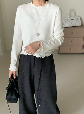 9roove九禾2026春季木耳边打底衫女时尚休闲百搭长袖28519