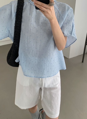 about moon2026夏季肌理感定制面料木耳边宽松蝙蝠小衫女51557
