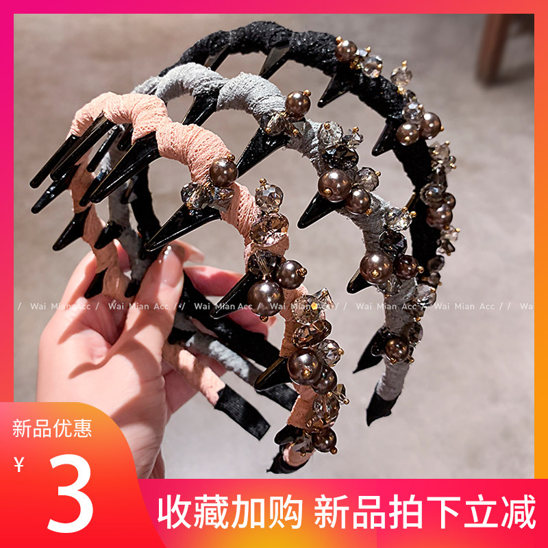 日韩百搭珍珠水晶防滑齿梳发箍