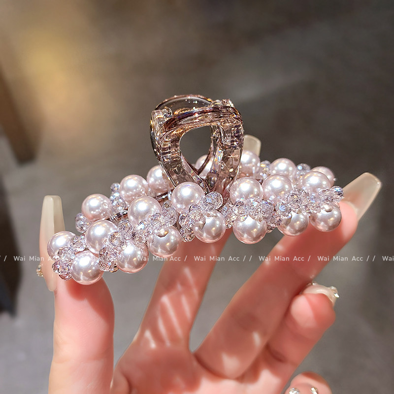 高奢时尚粉色水晶抓夹网红轻奢珍珠半扎发夹女后脑勺鲨鱼夹子新款,饰品/流行首饰/时尚饰品新,发饰,淘宝优惠券,粉丝福利购,淘宝优惠卷