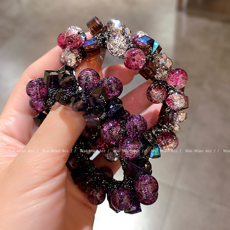 2025新款紫红色头花高端水晶发圈女马尾头绳丸子头扎头发皮筋发饰,饰品/流行首饰/时尚饰品新,发饰,淘宝优惠券,粉丝福利购,淘宝优惠卷
