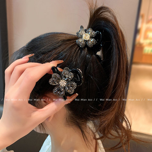 时尚高级感四叶花镶钻抓夹网红轻奢后脑勺半扎发夹新款马尾夹女