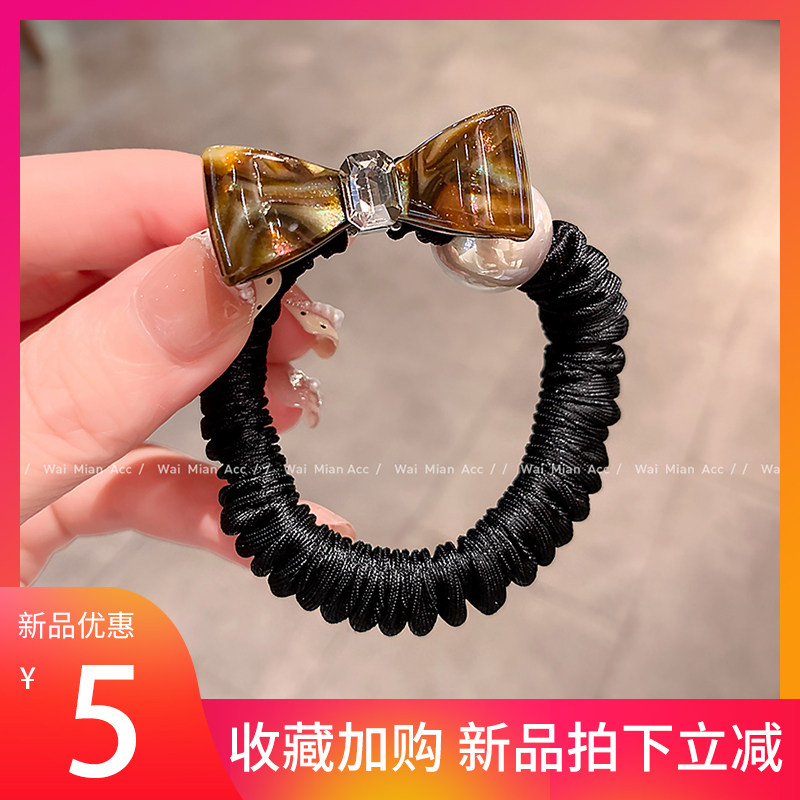 韩版醋酸珍珠蝴蝶结小肠发圈