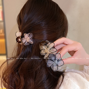 时尚 侧边夹百搭刘海夹子 网纱花朵小抓夹公主头发夹女超仙春夏新款
