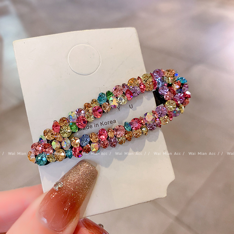 多巴胺彩色水钻掰掰夹发夹女网红时尚后脑勺一字夹新款刘海侧边夹