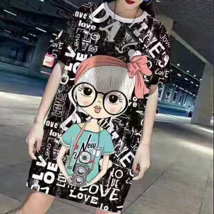 网眼洋气中长款减龄连衣裙原宿风韩版宽松冰丝速干短袖t恤女夏季