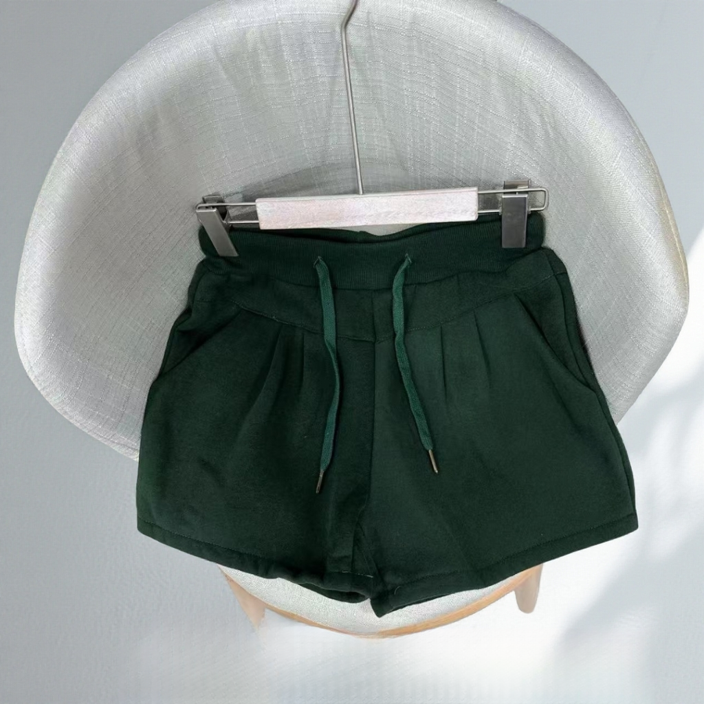 冬季加绒高腰抽褶阔腿短裤