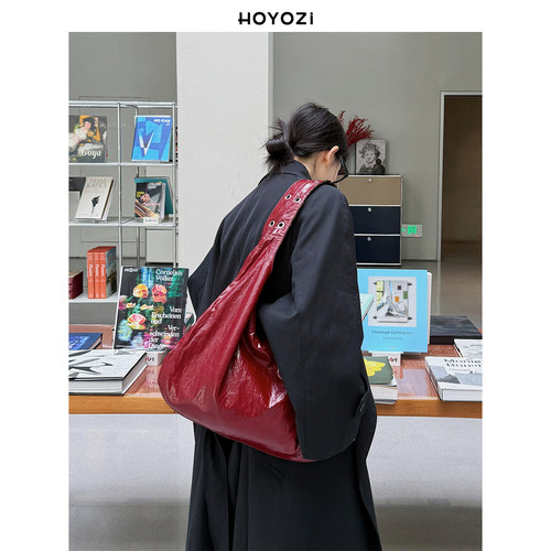 【小优家包包】HOYOZI豹纹铆钉红色双面大包包女大容量秋冬单肩包