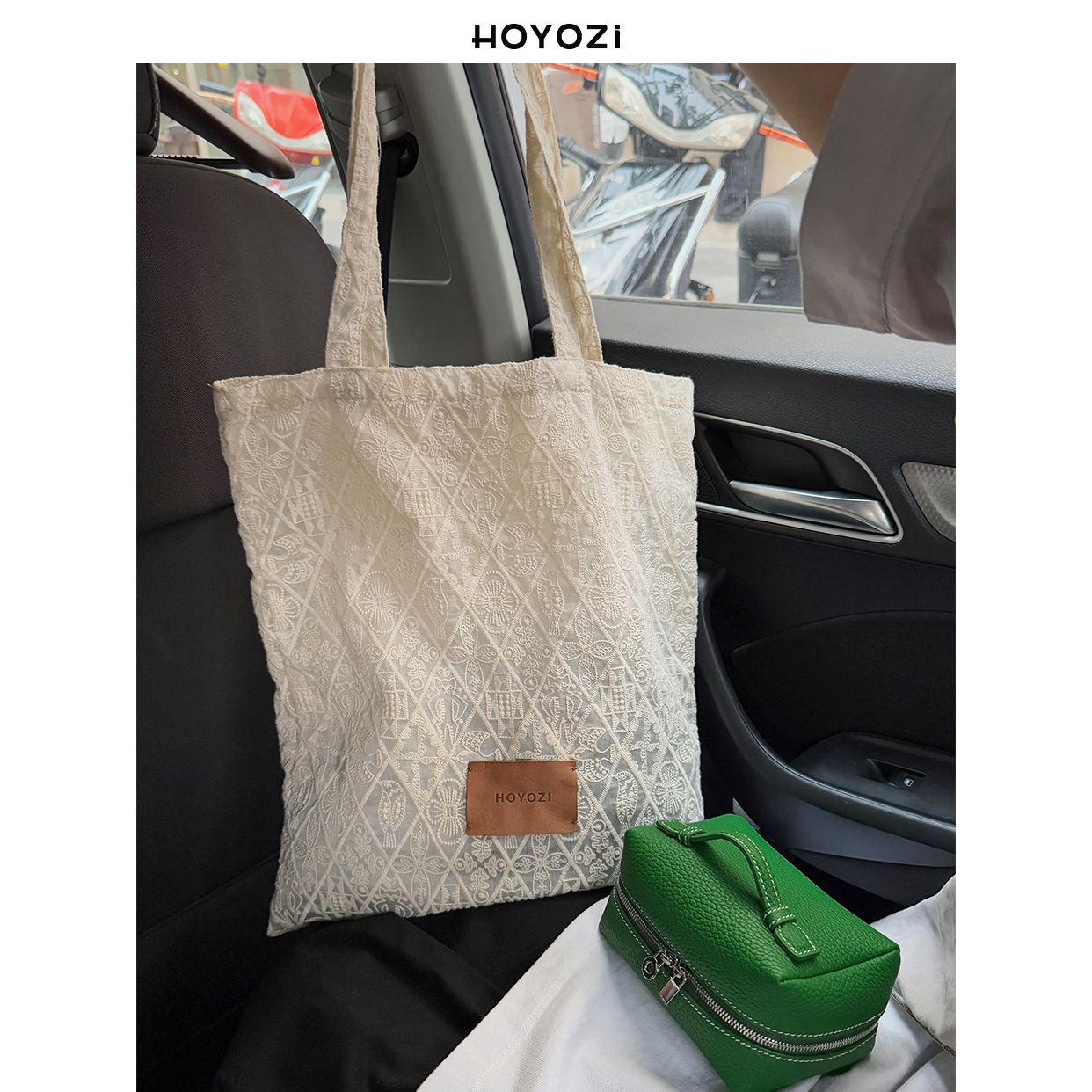 【小优家包包】HOYOZI原创霁月浮光 刺绣帆布袋单肩包包女夏托特