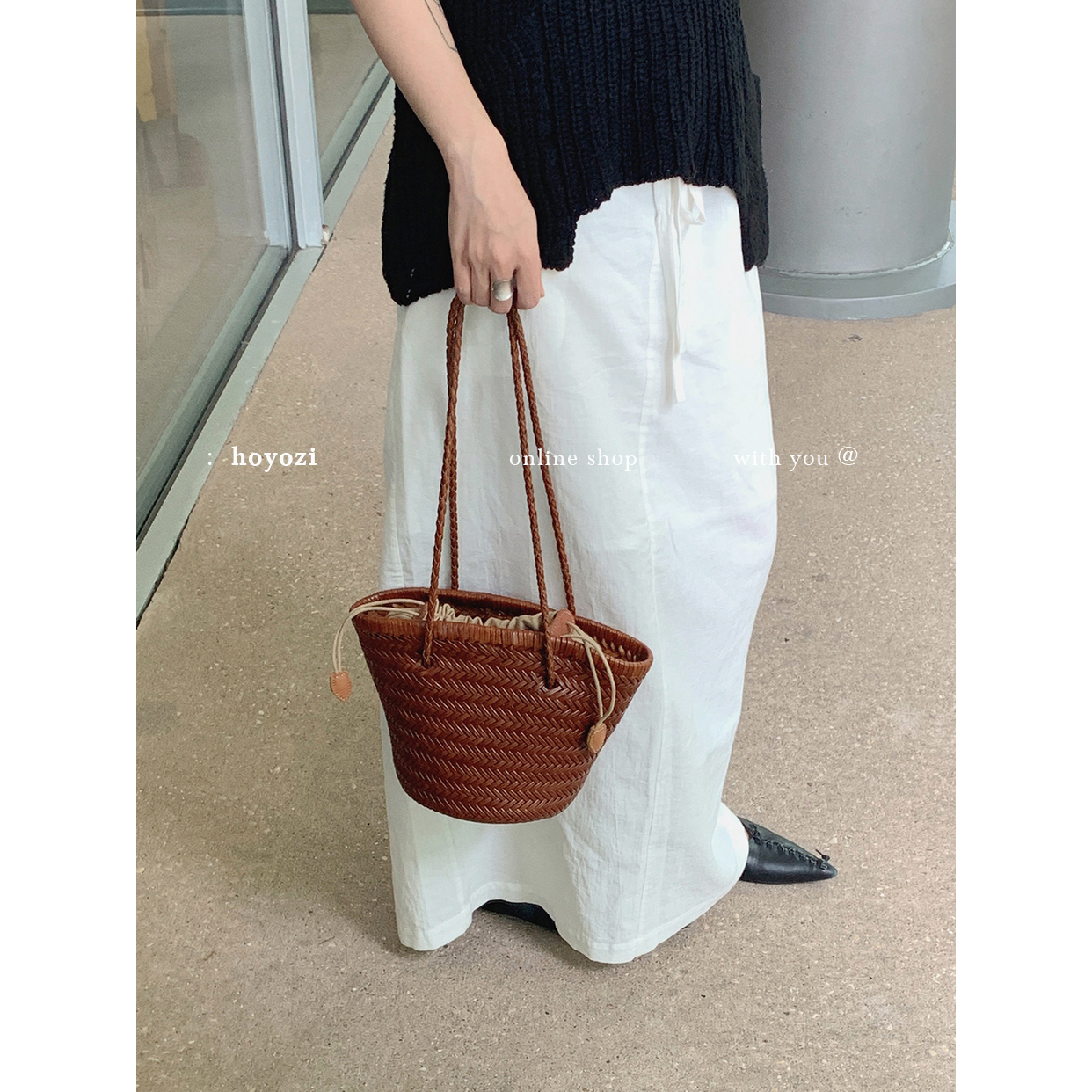 【小优家包包】HOYOZI手工包 牛皮真皮编织托特包夏天手提单肩包