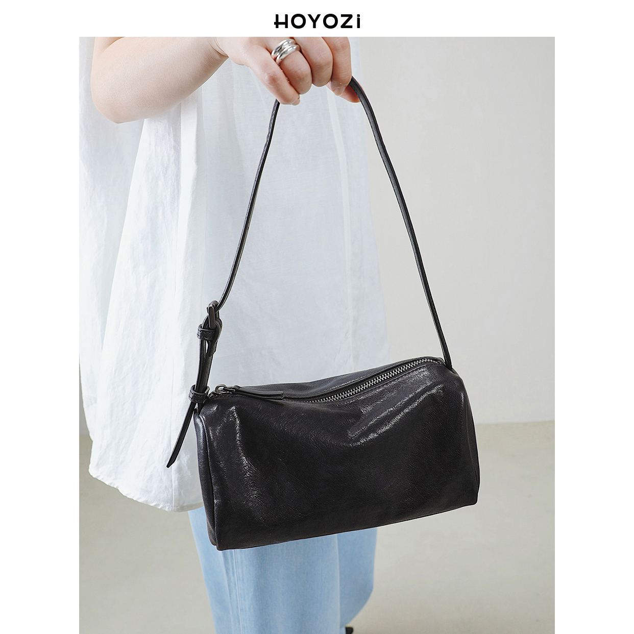 【小优家包包】HOYOZI玛黑旅人 头层牛皮笔筒腋下包女高级感精致